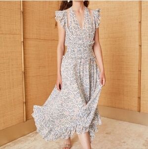 Ulla Johnson Aviva Silk Floral Shibori Midi Dress Size 0